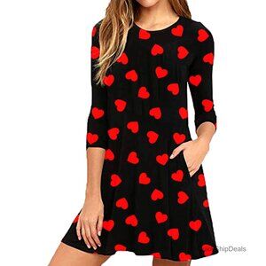 Long Sleeve Love Heart Print Casual Dress Polyester Blend Holiday Party Wear